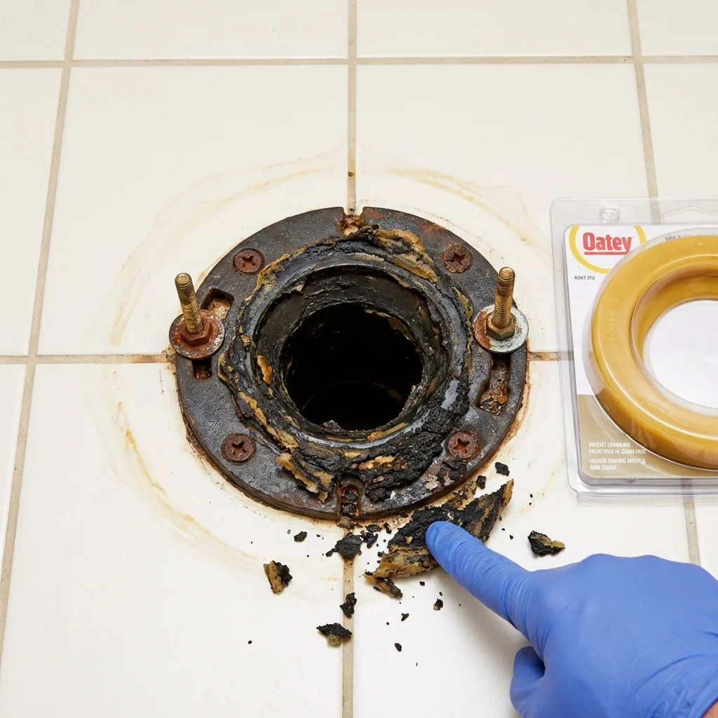 Failed wax ring showing water seepage at the base of a toilet in a Averill Park, NY home