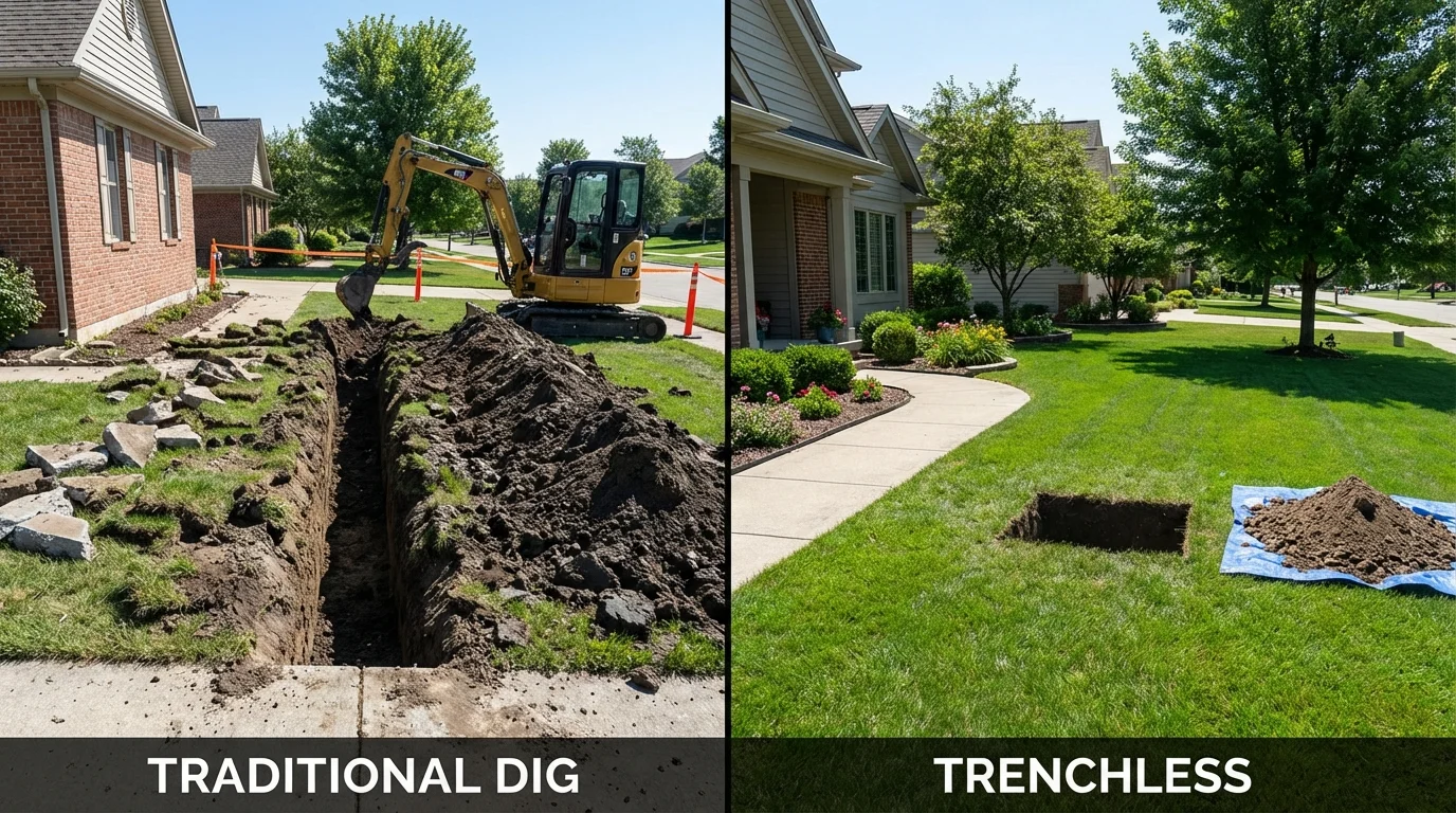 Trenchless sewer repair with minimal yard damage versus traditional excavation in Averill Park, NY